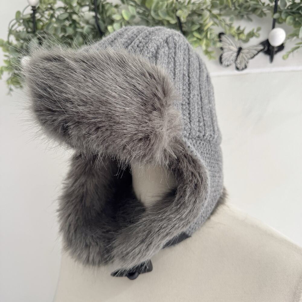 Restoration Hardware RH Cashmere Wool Ushanka Hat With Ultra Faux Fur Trim Fog